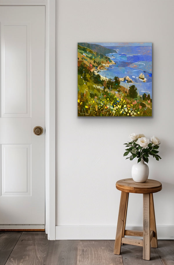 Sitting in the Flowers, Looking for Whales / 30 x 30 / Oil on Canvas