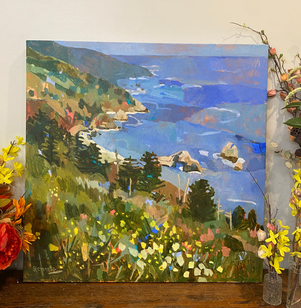 Sitting in the Flowers, Looking for Whales / 30 x 30 / Oil on Canvas