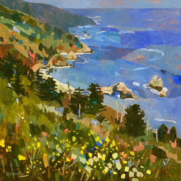 Sitting in the Flowers, Looking for Whales / 30 x 30 / Oil on Canvas